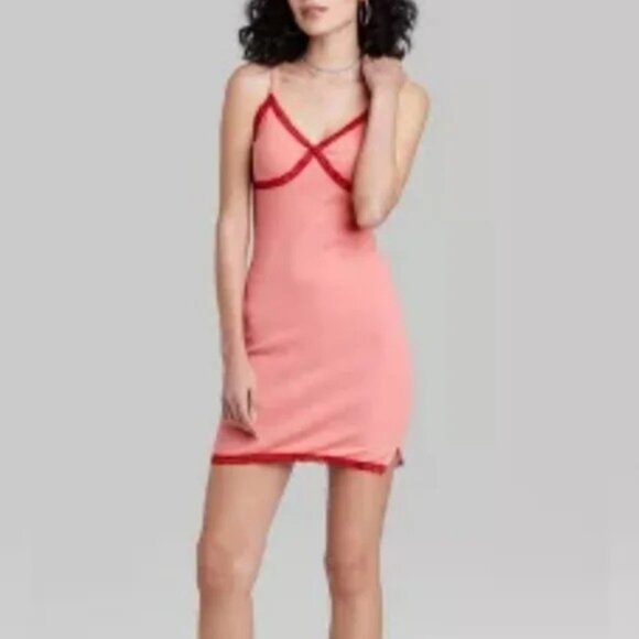 Wild Fable Pink Red Lace Trim Mini Dress • Coquette Babydoll Grunge Y2K Revive S - Picture 10 of 13